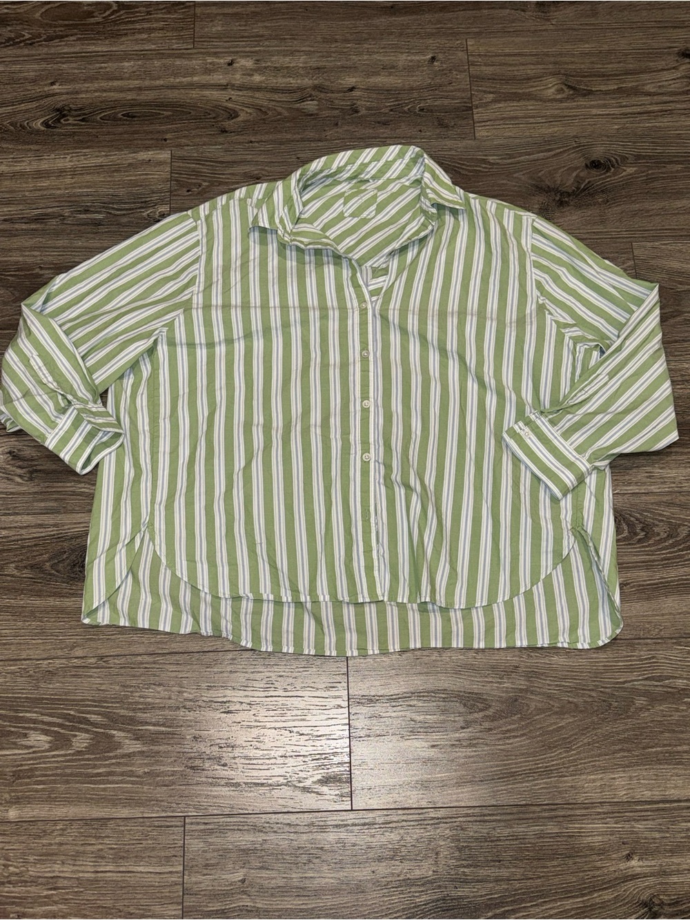 aerie Green & White Striped Button-Down Shirt